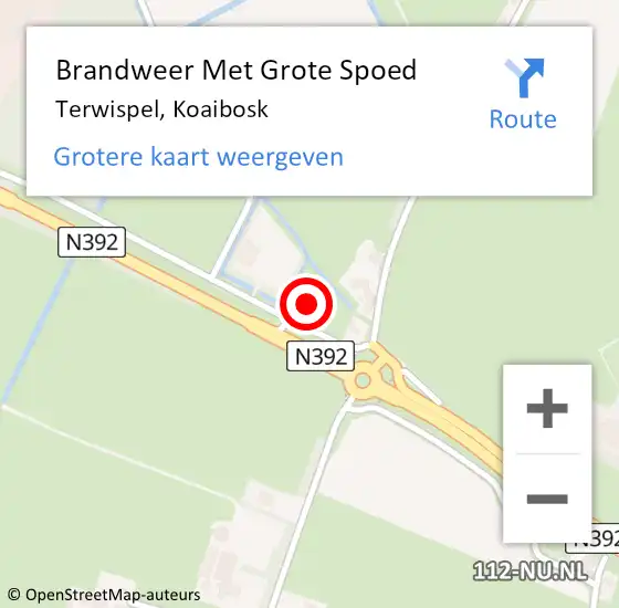 Locatie op kaart van de 112 melding: Brandweer Met Grote Spoed Naar Terwispel, Koaibosk op 25 augustus 2015 17:16