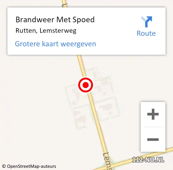 Locatie op kaart van de 112 melding: Brandweer Met Spoed Naar Rutten, Lemsterweg op 25 augustus 2015 17:23