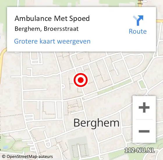 Locatie op kaart van de 112 melding: Ambulance Met Spoed Naar Berghem, Broersstraat op 25 augustus 2015 17:59