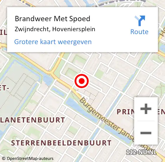 Locatie op kaart van de 112 melding: Brandweer Met Spoed Naar Zwijndrecht, Hoveniersplein op 25 augustus 2015 18:33