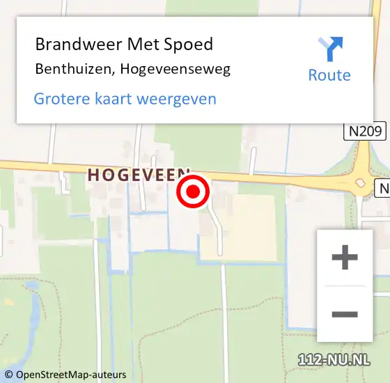 Locatie op kaart van de 112 melding: Brandweer Met Spoed Naar Benthuizen, Hogeveenseweg op 25 augustus 2015 19:39