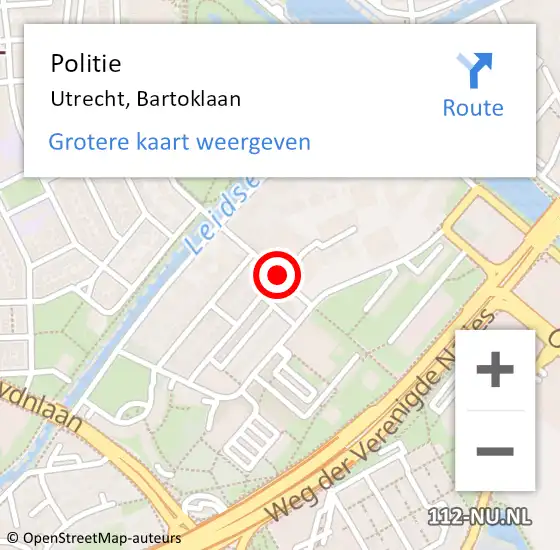 Locatie op kaart van de 112 melding: Politie Utrecht, Bartoklaan op 25 augustus 2015 20:02