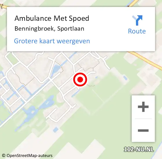 Locatie op kaart van de 112 melding: Ambulance Met Spoed Naar Benningbroek, Sportlaan op 25 augustus 2015 20:03