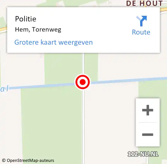 Locatie op kaart van de 112 melding: Politie Hem, Torenweg op 25 augustus 2015 20:04