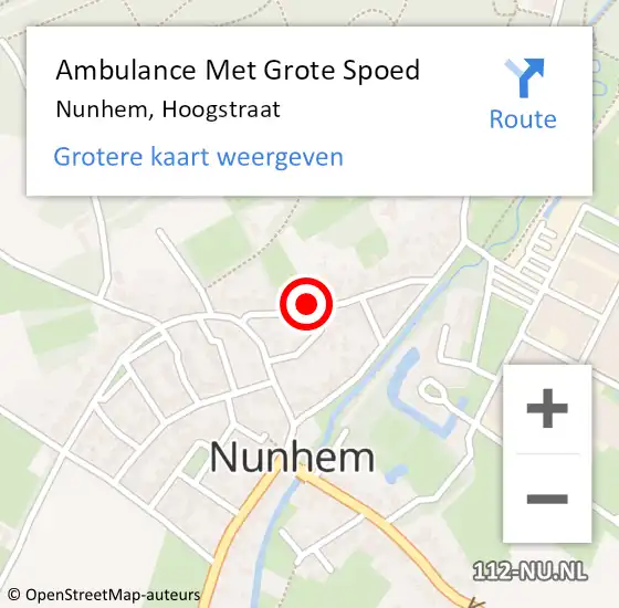 Locatie op kaart van de 112 melding: Ambulance Met Grote Spoed Naar Nunhem, Hoogstraat op 25 augustus 2015 20:09