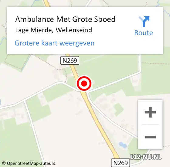 Locatie op kaart van de 112 melding: Ambulance Met Grote Spoed Naar Lage Mierde, Wellenseind op 25 augustus 2015 20:24