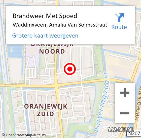 Locatie op kaart van de 112 melding: Brandweer Met Spoed Naar Waddinxveen, Amalia Van Solmsstraat op 25 augustus 2015 20:42