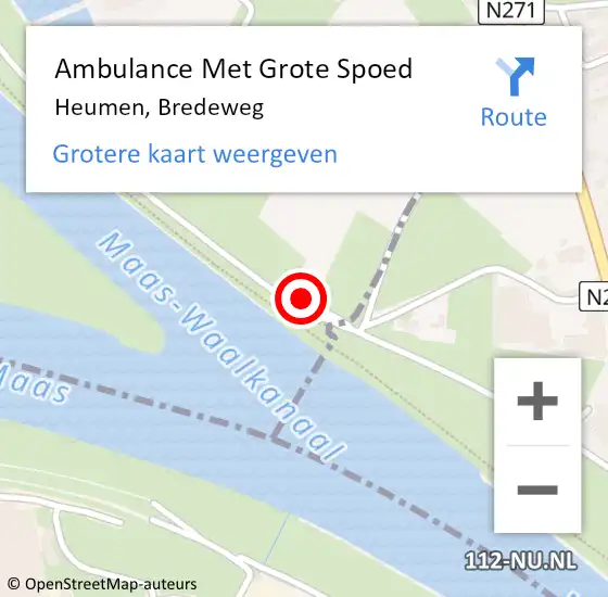 Locatie op kaart van de 112 melding: Ambulance Met Grote Spoed Naar Heumen, Bredeweg op 25 augustus 2015 21:34