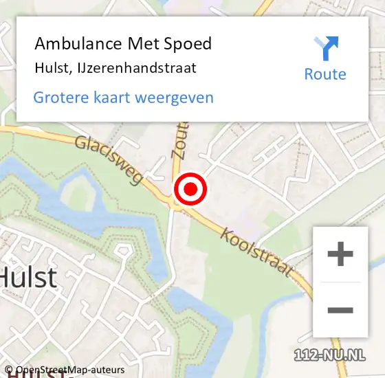 Locatie op kaart van de 112 melding: Ambulance Met Spoed Naar Hulst, IJzerenhandstraat op 25 augustus 2015 21:58