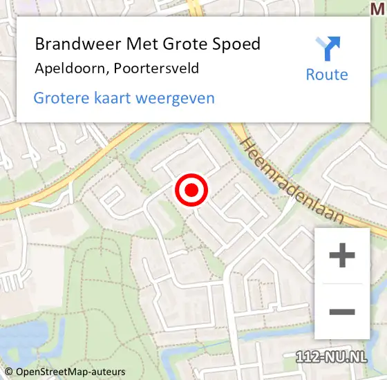 Locatie op kaart van de 112 melding: Brandweer Met Grote Spoed Naar Apeldoorn, Poortersveld op 25 augustus 2015 22:30