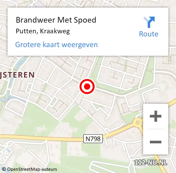 Locatie op kaart van de 112 melding: Brandweer Met Spoed Naar Putten, Kraakweg op 25 augustus 2015 22:56