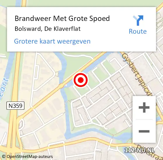 Locatie op kaart van de 112 melding: Brandweer Met Grote Spoed Naar Bolsward, De Klaverflat op 26 augustus 2015 00:14