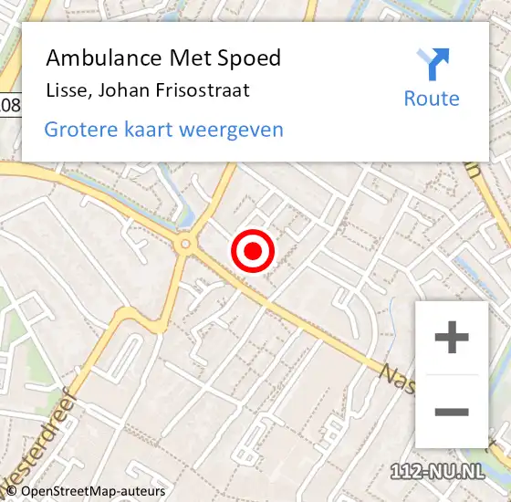 Locatie op kaart van de 112 melding: Ambulance Met Spoed Naar Lisse, Johan Frisostraat op 26 augustus 2015 01:44