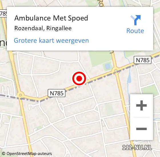 Locatie op kaart van de 112 melding: Ambulance Met Spoed Naar Rozendaal, Ringallee op 26 augustus 2015 01:54