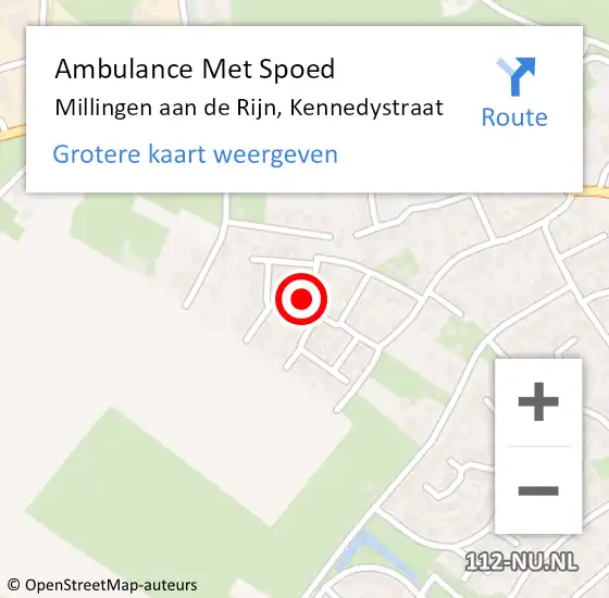 Locatie op kaart van de 112 melding: Ambulance Met Spoed Naar Millingen aan de Rijn, Kennedystraat op 26 augustus 2015 02:08