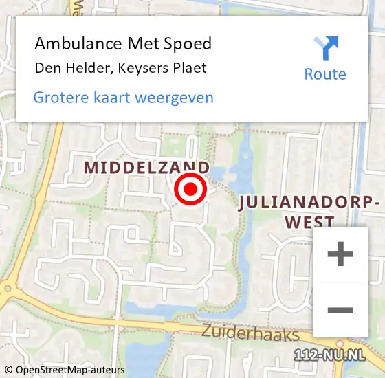 Locatie op kaart van de 112 melding: Ambulance Met Spoed Naar Den Helder, Keysers Plaet op 26 augustus 2015 04:20