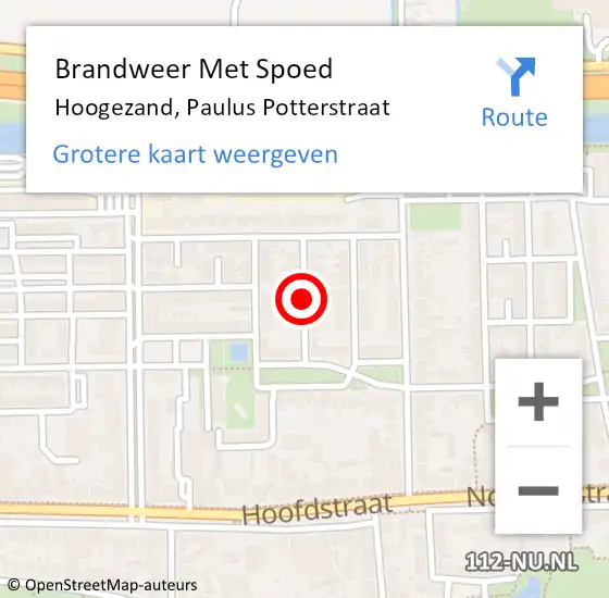 Locatie op kaart van de 112 melding: Brandweer Met Spoed Naar Hoogezand, Paulus Potterstraat op 26 augustus 2015 04:50