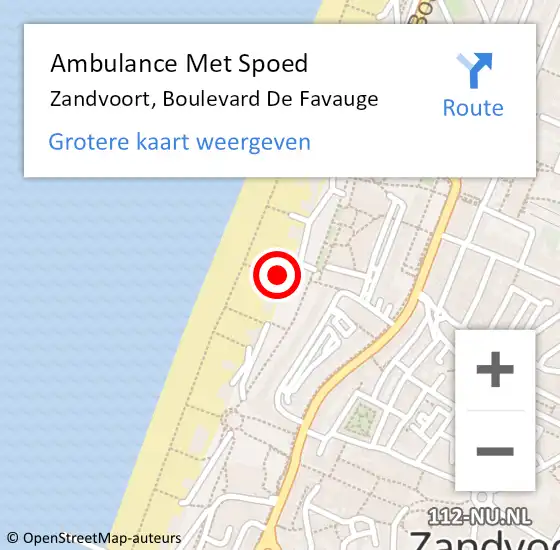 Locatie op kaart van de 112 melding: Ambulance Met Spoed Naar Zandvoort, Boulevard De Favauge op 26 augustus 2015 07:43