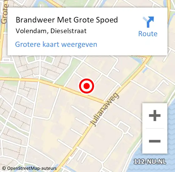 Locatie op kaart van de 112 melding: Brandweer Met Grote Spoed Naar Volendam, Dieselstraat op 26 augustus 2015 07:51