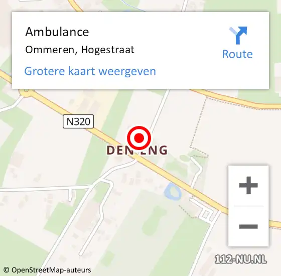 Locatie op kaart van de 112 melding: Ambulance Ommeren, Hogestraat op 26 augustus 2015 07:51