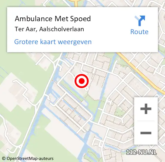 Locatie op kaart van de 112 melding: Ambulance Met Spoed Naar Ter Aar, Aalscholverlaan op 26 augustus 2015 08:39