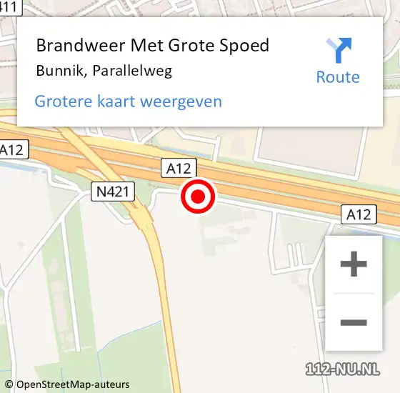 Locatie op kaart van de 112 melding: Brandweer Met Grote Spoed Naar Bunnik, Parallelweg op 26 augustus 2015 10:07