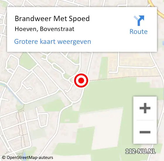 Locatie op kaart van de 112 melding: Brandweer Met Spoed Naar Hoeven, Bovenstraat op 26 augustus 2015 12:31