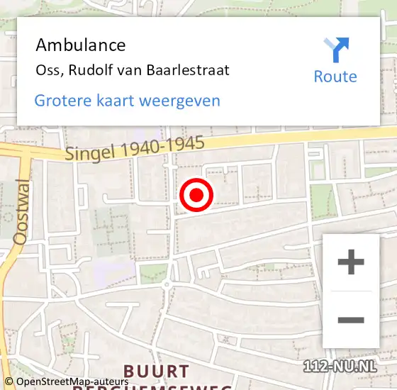 Locatie op kaart van de 112 melding: Ambulance Oss, Rudolf van Baarlestraat op 26 augustus 2015 13:06