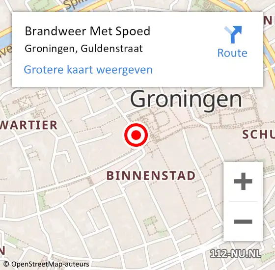 Locatie op kaart van de 112 melding: Brandweer Met Spoed Naar Groningen, Guldenstraat op 26 augustus 2015 13:59