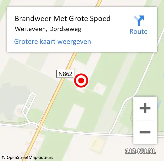 Locatie op kaart van de 112 melding: Brandweer Met Grote Spoed Naar Weiteveen, Dordseweg op 26 augustus 2015 14:12