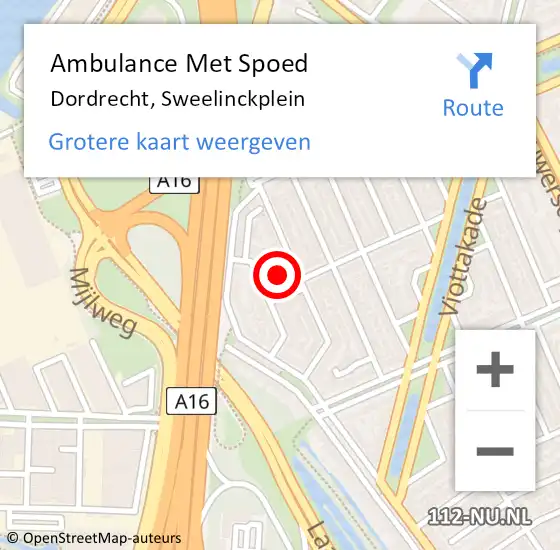 Locatie op kaart van de 112 melding: Ambulance Met Spoed Naar Dordrecht, Sweelinckplein op 26 augustus 2015 14:52