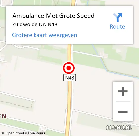 Locatie op kaart van de 112 melding: Ambulance Met Grote Spoed Naar Zuidwolde Dr, N48 op 26 augustus 2015 16:20