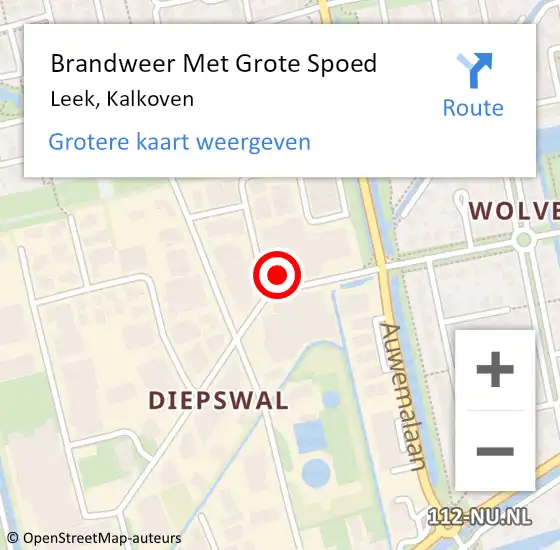 Locatie op kaart van de 112 melding: Brandweer Met Grote Spoed Naar Leek, Kalkoven op 26 augustus 2015 16:54