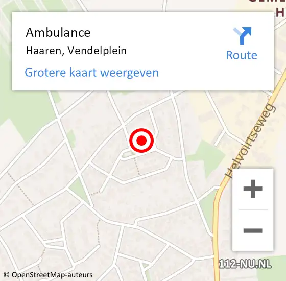 Locatie op kaart van de 112 melding: Ambulance Haaren, Vendelplein op 18 november 2013 16:07