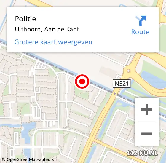 Locatie op kaart van de 112 melding: Politie Uithoorn, Aan de Kant op 26 augustus 2015 18:41