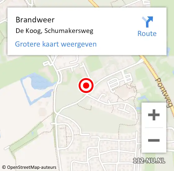 Locatie op kaart van de 112 melding: Brandweer De Koog, Schumakersweg op 26 augustus 2015 18:50