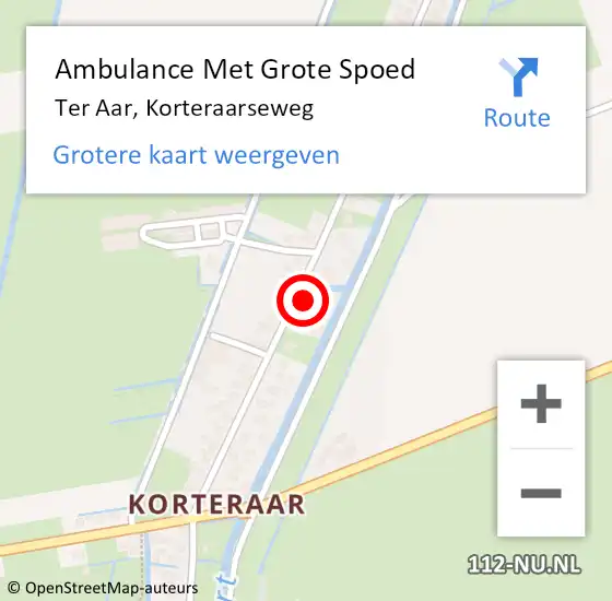 Locatie op kaart van de 112 melding: Ambulance Met Grote Spoed Naar Ter Aar, Korteraarseweg op 26 augustus 2015 20:52