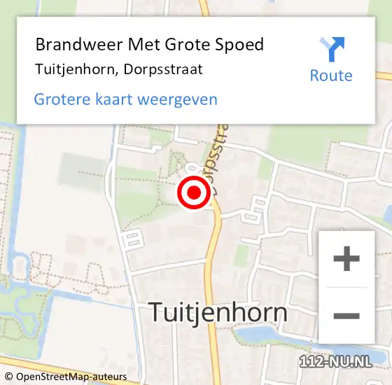 Locatie op kaart van de 112 melding: Brandweer Met Grote Spoed Naar Tuitjenhorn, Dorpsstraat op 26 augustus 2015 20:57