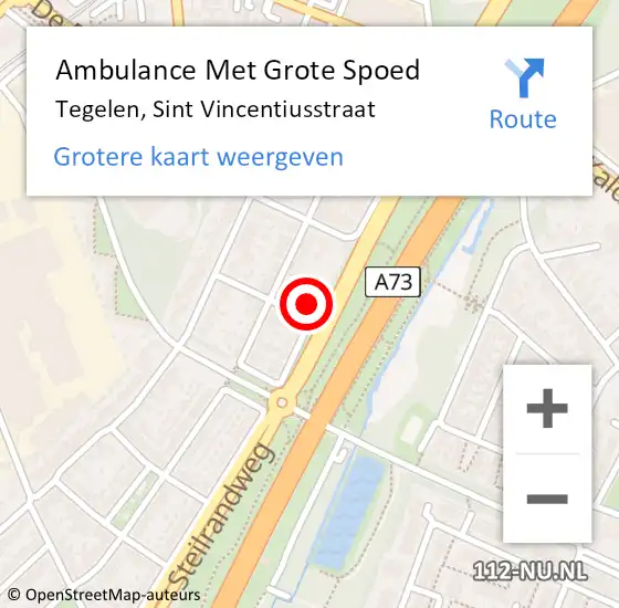 Locatie op kaart van de 112 melding: Ambulance Met Grote Spoed Naar Tegelen, Sint Vincentiusstraat op 18 november 2013 16:24