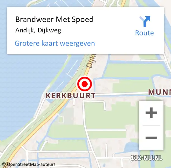 Locatie op kaart van de 112 melding: Brandweer Met Spoed Naar Andijk, Dijkweg op 26 augustus 2015 21:31