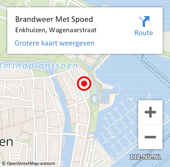 Locatie op kaart van de 112 melding: Brandweer Met Spoed Naar Enkhuizen, Wagenaarstraat op 26 augustus 2015 22:11