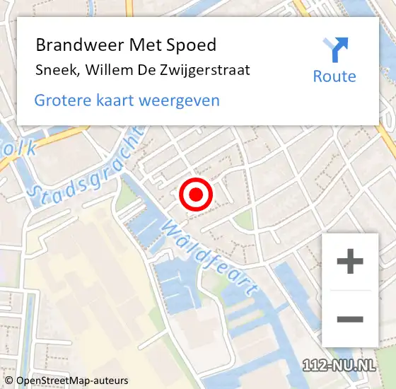 Locatie op kaart van de 112 melding: Brandweer Met Spoed Naar Sneek, Willem De Zwijgerstraat op 26 augustus 2015 22:13