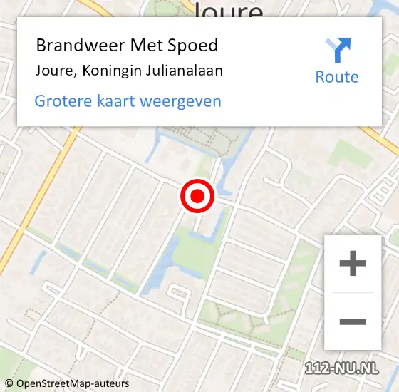 Locatie op kaart van de 112 melding: Brandweer Met Spoed Naar Joure, Koningin Julianalaan op 26 augustus 2015 22:15