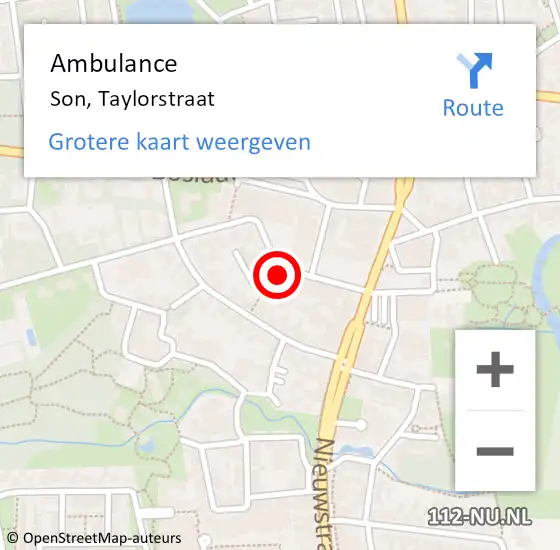 Locatie op kaart van de 112 melding: Ambulance Son, Taylorstraat op 26 augustus 2015 23:04