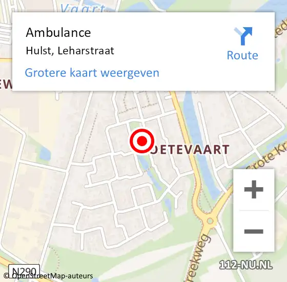 Locatie op kaart van de 112 melding: Ambulance Hulst, Leharstraat op 26 augustus 2015 23:26