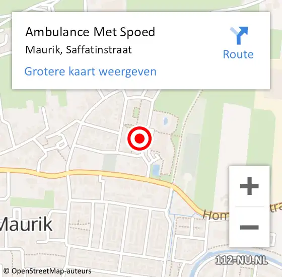 Locatie op kaart van de 112 melding: Ambulance Met Spoed Naar Maurik, Saffatinstraat op 27 augustus 2015 01:18