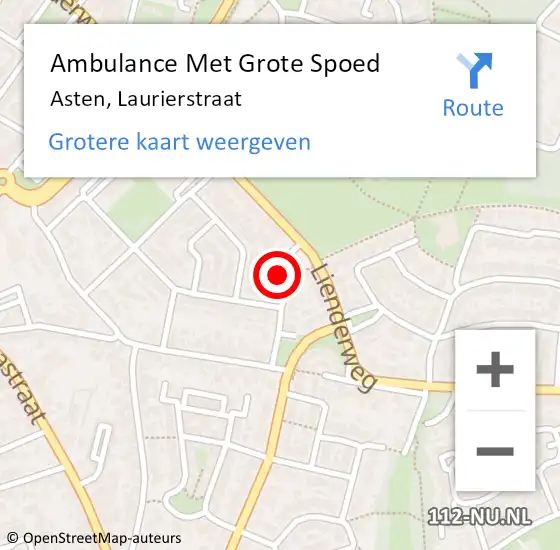 Locatie op kaart van de 112 melding: Ambulance Met Grote Spoed Naar Asten, Laurierstraat op 27 augustus 2015 02:41