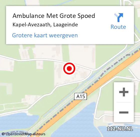 Locatie op kaart van de 112 melding: Ambulance Met Grote Spoed Naar Kapel-Avezaath, Laageinde op 27 augustus 2015 03:30