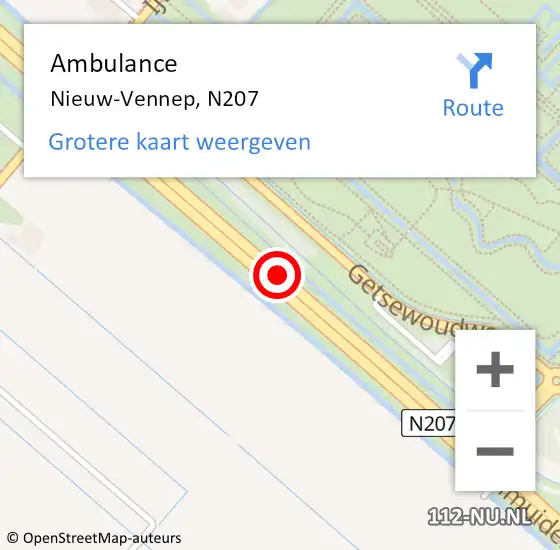 Locatie op kaart van de 112 melding: Ambulance Nieuw-Vennep, N207 op 27 augustus 2015 07:22