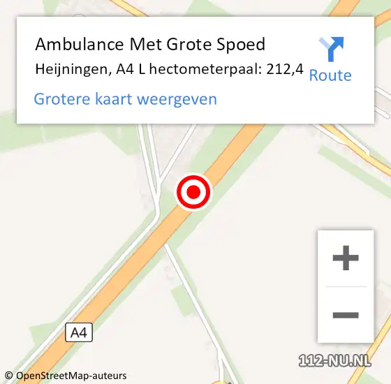 Locatie op kaart van de 112 melding: Ambulance Met Grote Spoed Naar Heijningen, A4 L hectometerpaal: 212,4 op 27 augustus 2015 07:47